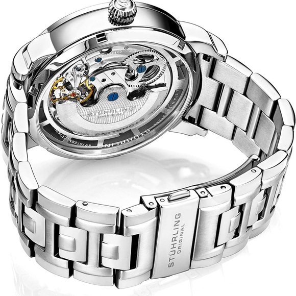 Stührling Original Mens Watch Stainless Steel Automatic, Silver Skeleton Watch - Picture 5 of 5